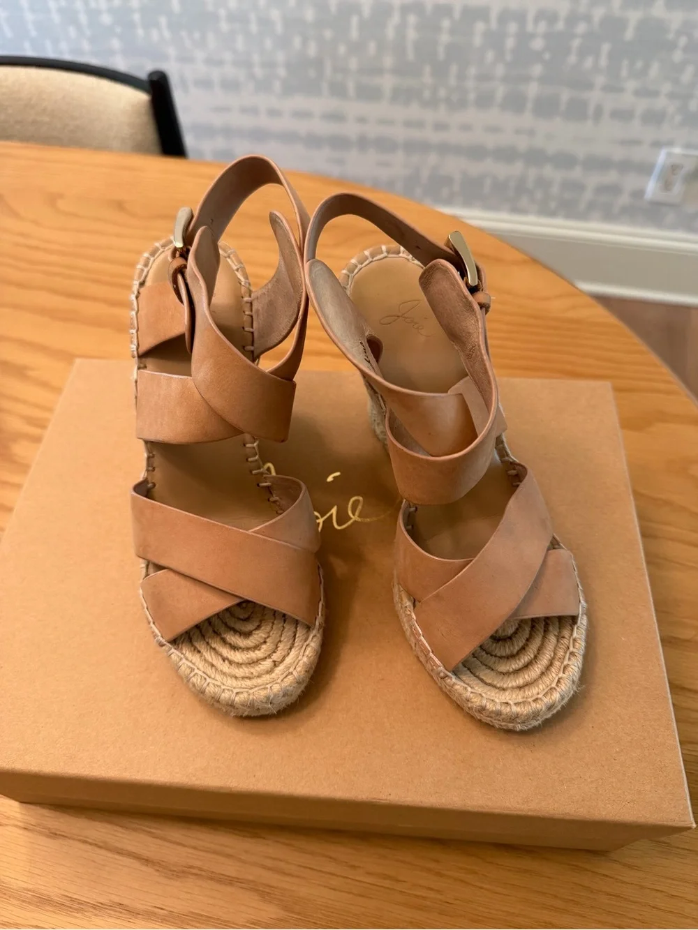 Joie Kaelyn Espadrille Wedge Sandals Powder Leather EU 36 / US 6